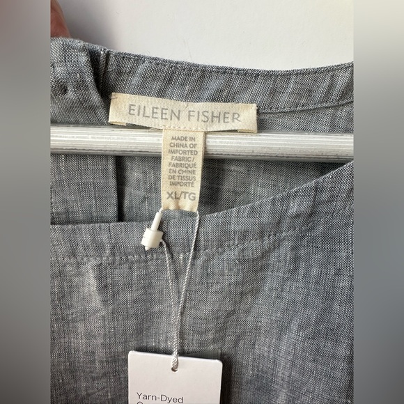 Eileen Fisher Yarn Dyed Organic Handkerchief Linen Chambray Roundneck Box Top XL - Picture 10 of 15
